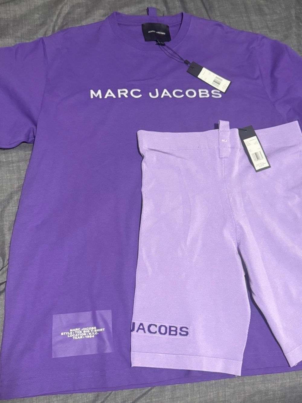 Marc Jacobs womens Purple Logo Bike Shorts and shirt - Picture 6 of 6